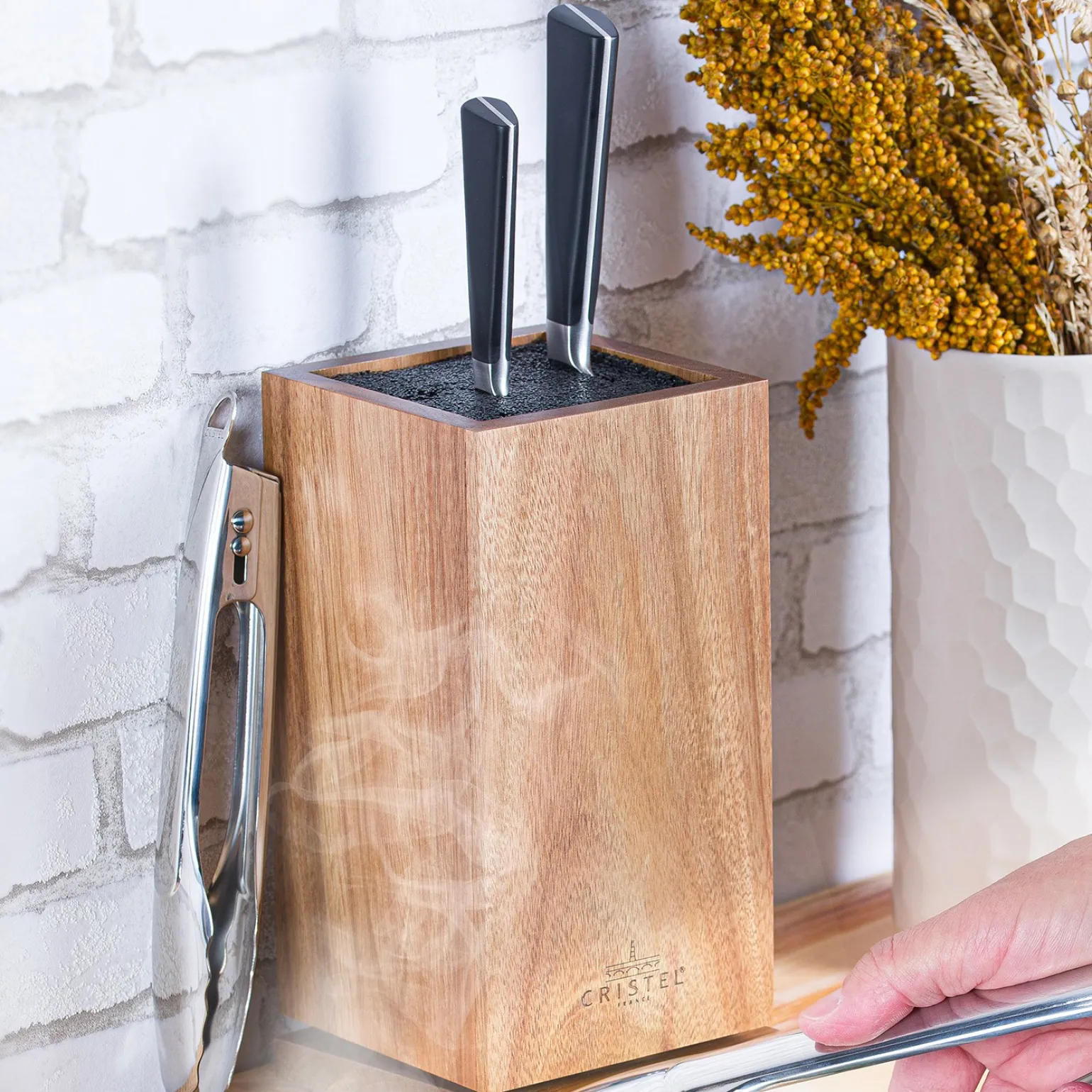 CRISTEL Bloc à couteaux rotatif en bois d'acacia Outlet