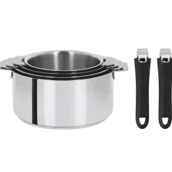 CRISTEL Set de 4 casseroles inox + 2 poignées amovibles colorées Best