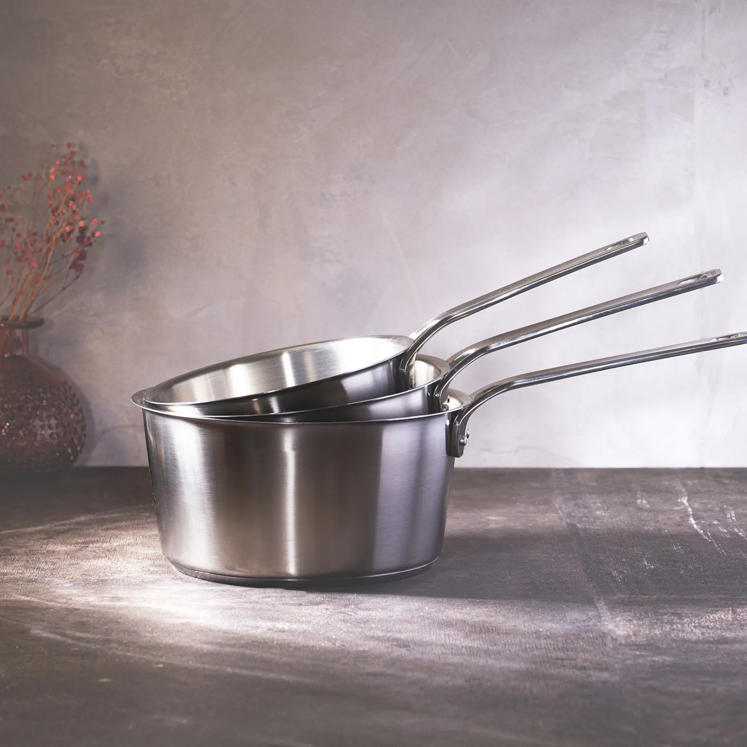 CRISTEL Série 3 casseroles en inox brossé Fashion